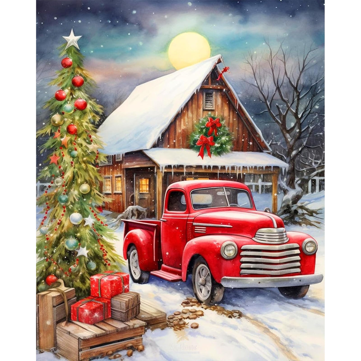 WEMEON Christmas Paint by Numbers Kit for Adults- Red Truck Adult Paint by Number Kits on Canvas Arts Crafts for Adults(16 x 20 Inch) WEMEON