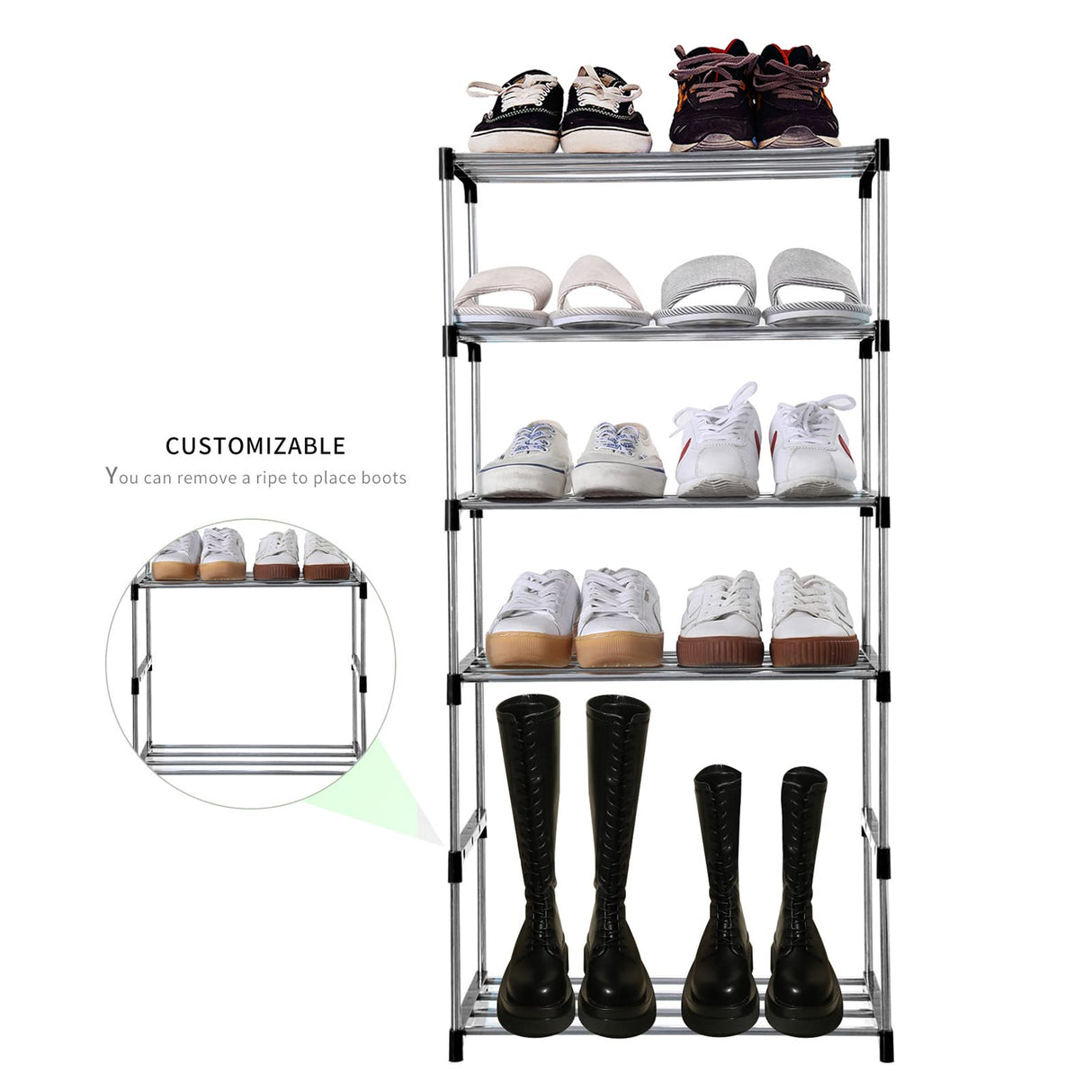 Jucaifu Stackable Small Shoe Rack, Entryway, Hallway and Closet Space Saving Storage and Organization (3-Tier, Black) Jucaifu