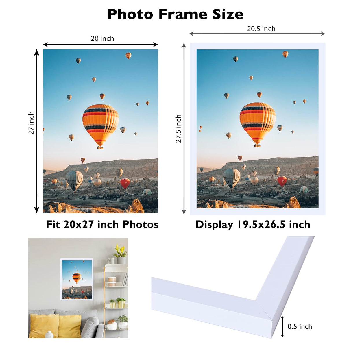 JCJMY 20x27 Picture Frame White for Puzzles Poster Photo Picture, Horizontal and Vertical Formats for Wall Hanging, 20 x 27 Wall Gallery Poster Photo Puzzles Frame for 20 by 27 Photos Posters,White JCJMY
