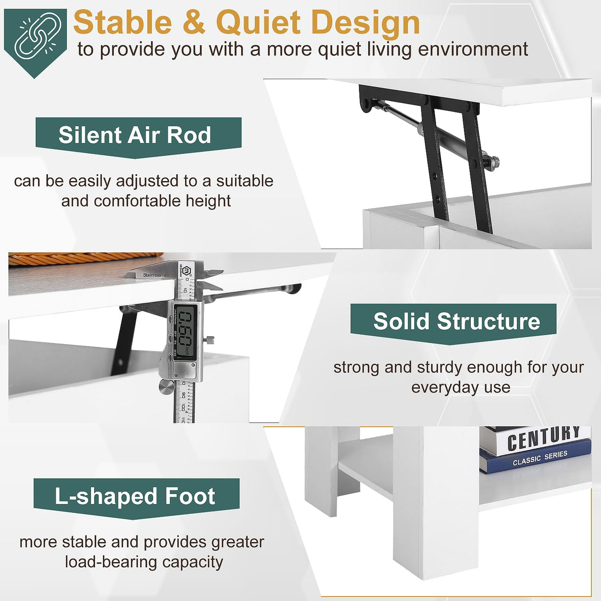 PayLessHere Coffee Table Lift Top Coffee Tables with Hidden Compartment and Storage Shelf Wooden Lift Tabletop Dining Table for Living Room Home (White, 39" D x 28" W x 24" H) PayLessHere