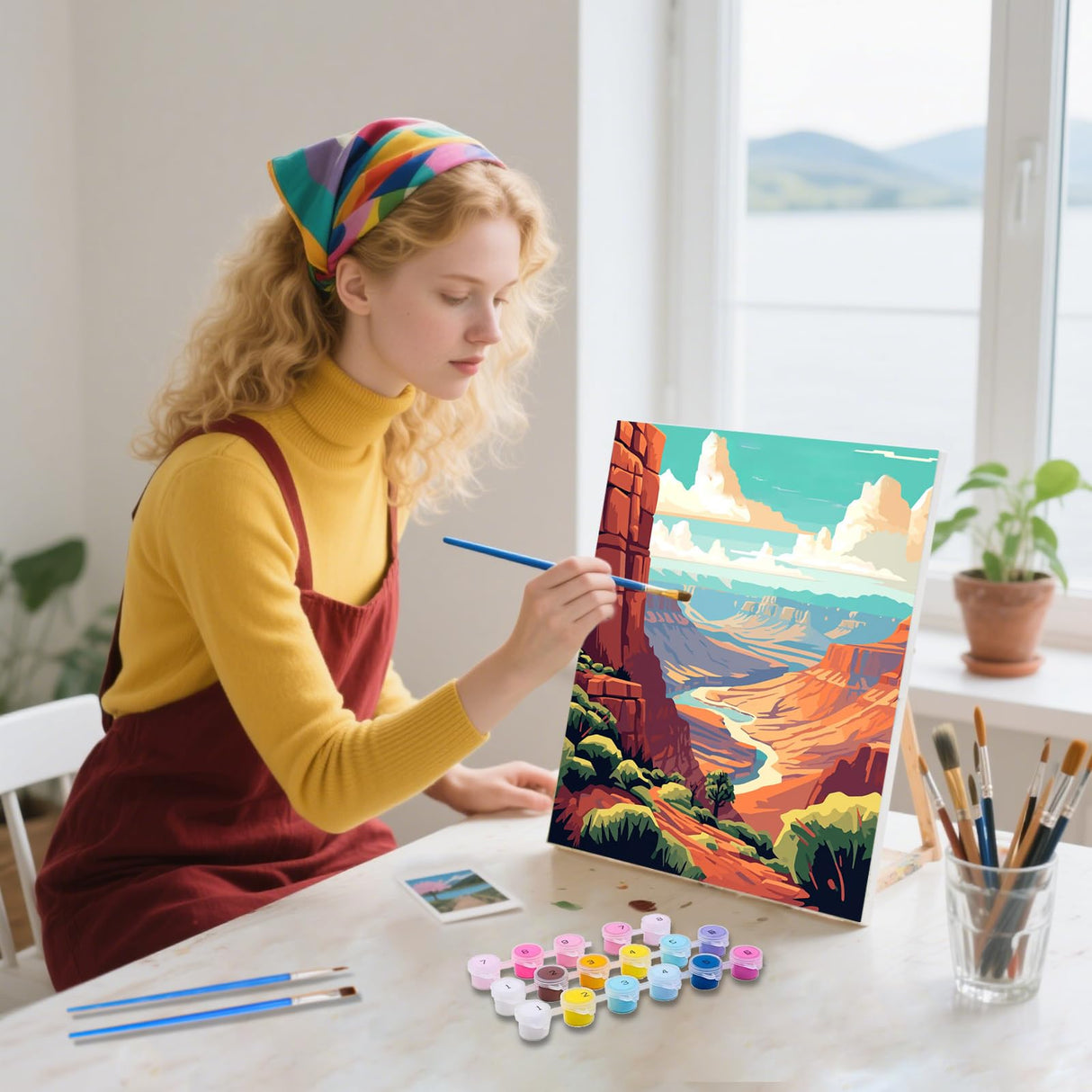 4 Pack National Park Paint by Numbers Kit for Adults with Wooden Frame, Landscape Paint by Numbers for Adults, National Park Adult Paint by Numbers Kit with Wooden Easel for Home Decor Gift 8x12 Inch xcemhil