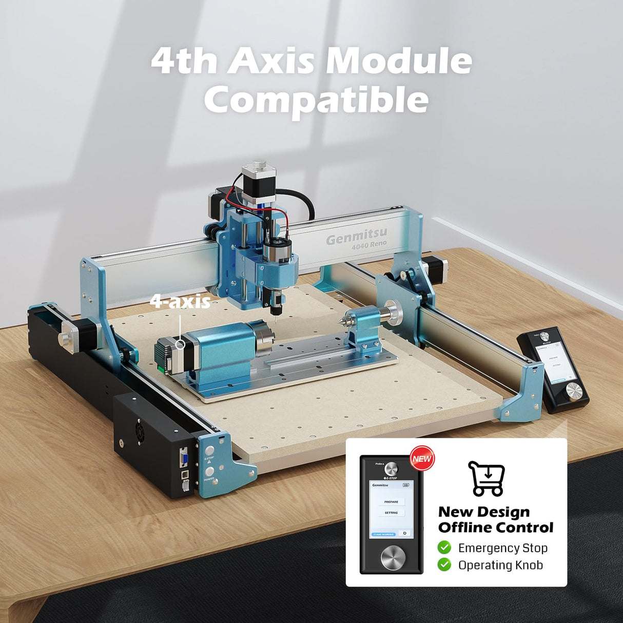 Genmitsu 4040 Reno CNC Router Milling Machine for Woodworking, Acrylic Cutting, Quieter Movement Wood Carving Cutter, Metal Engraver Working Area 15.75′′ x 15.75′′ x 3′′ Genmitsu
