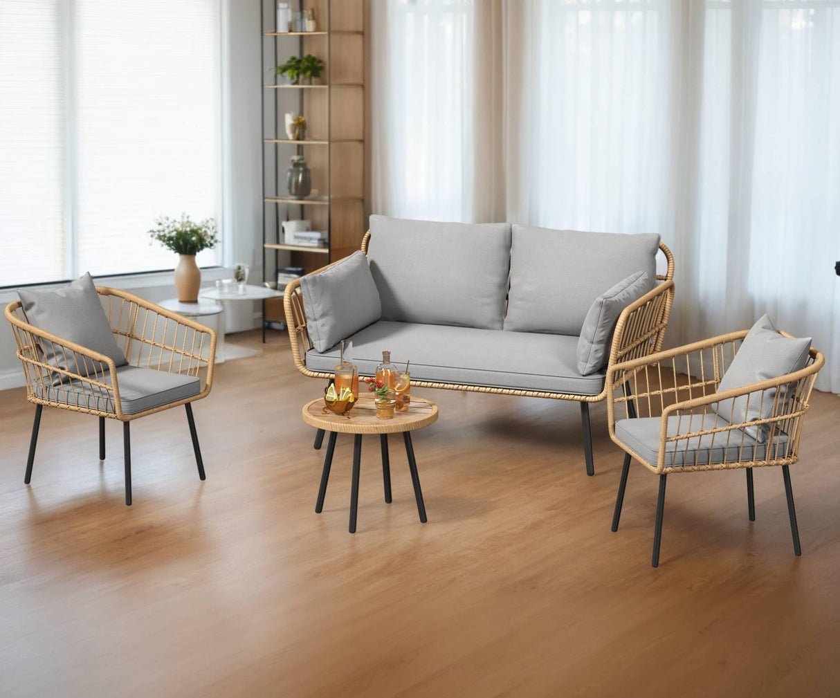 YITAHOME Sectional Sofa Couches for Living Room, 4 Seater Sectional Sofa Set with Thickness Cushions and Side Table - Grey YITAHOME