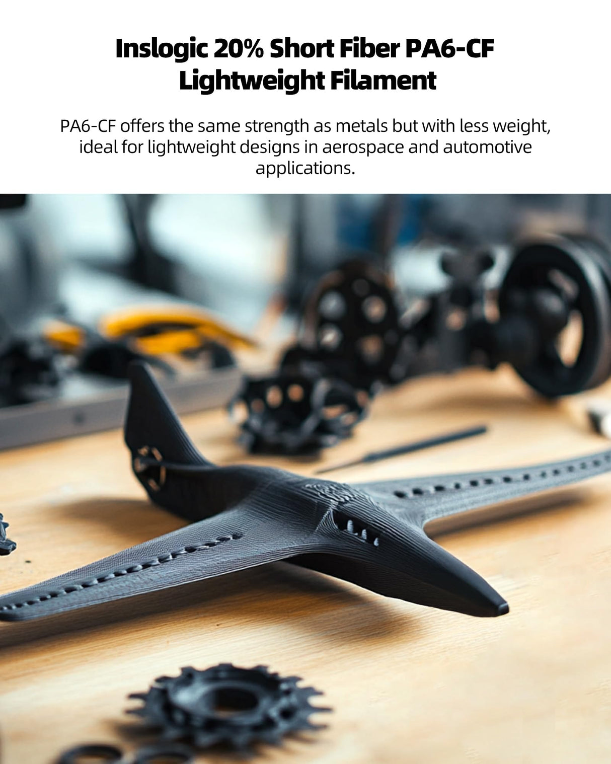 Inslogic Carbon Fiber Nylon Filament 1.75mm, Black PA6-CF 0.25kg Refill, High-Temp & Wear Resistant, High Strength & Rigidity 3D Filament for Functional Parts & Industrial Tools Inslogic