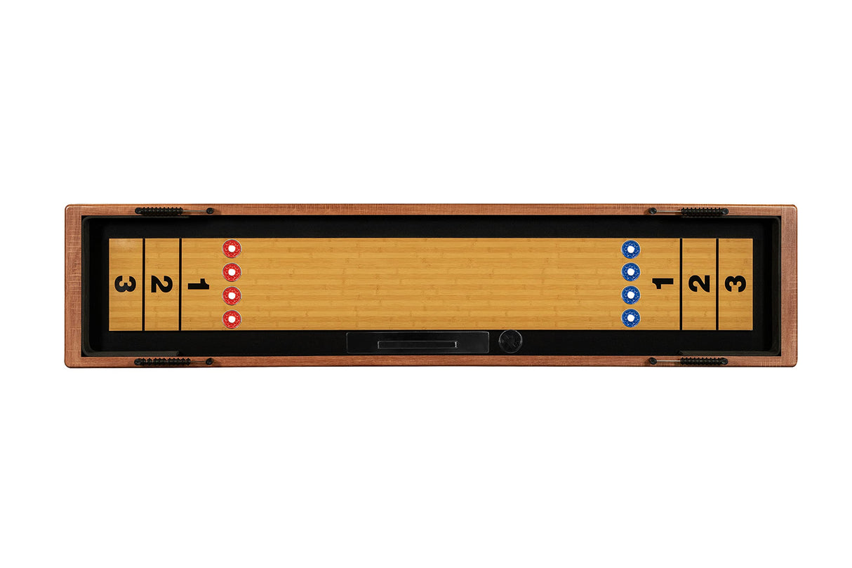 Hathaway Daulton 9-ft Shuffleboard Table for Family Game Rooms with Padded Sidewalls, Legs Levelers, 8 Pucks, Table Brush and Wax, White Oak Finish Hathaway