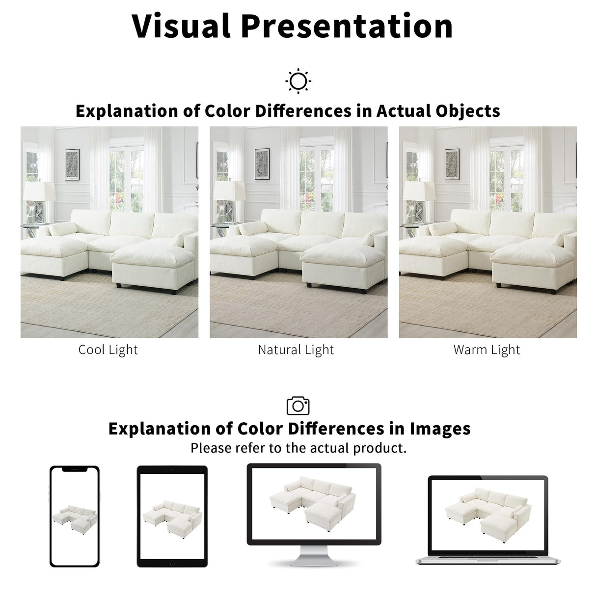 Merax 86.5" Sectional Sofa with Storage Pockets & Removable Ottomans, Cream 5 Seat U Shaped Sleeper Cloud Couch Set, Convertible L-Shaped Upholstered SofaBed for Living Room and Apartment, White Merax