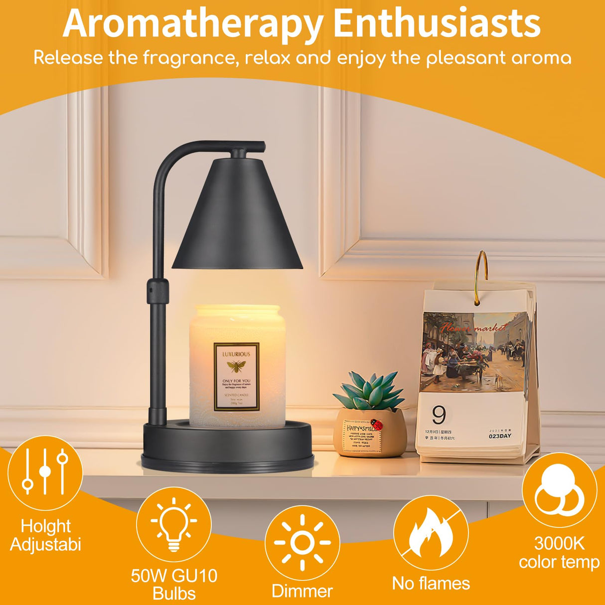 mocosa Candle Warmer Lamp,Adjustable Height Black Metal Candle Warmer,Gifts for Mom,House Warming Gifts New Home Dimmable for Scented Jar Candles mocosa