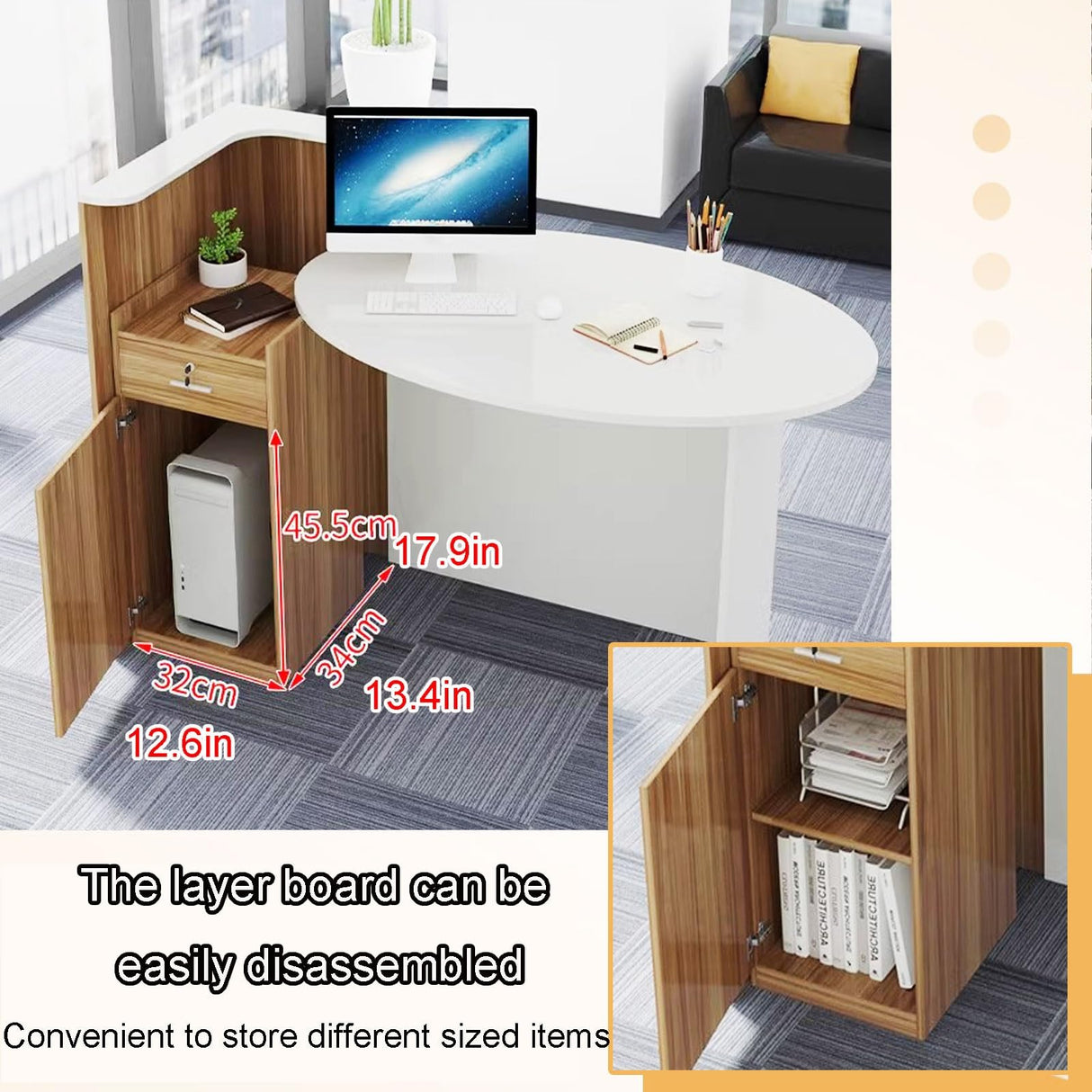 Reception Desk, Wooden Computer Desk Reception Table,Front Counter Desk with Lockable Drawer & Adjustable Shelf, Oval Desktop, Computer Workstation for Salon Lobby Office, Home Office Desk ( Color : B HMDKRQQ