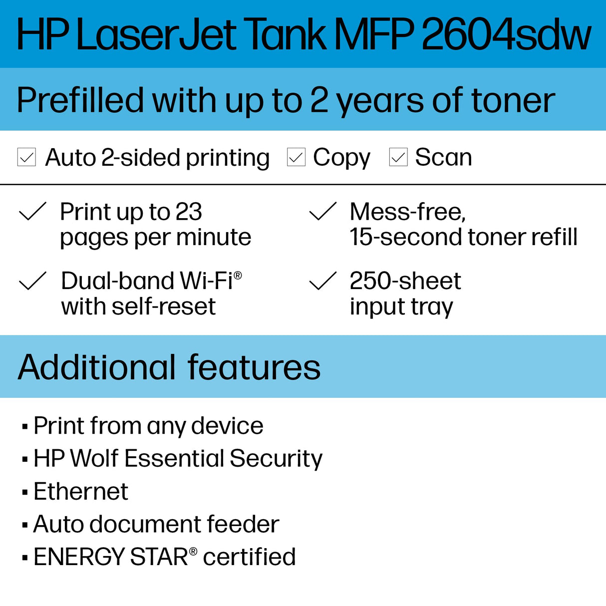 HP LaserJet-Tank MFP 2604sdw Wireless Black & White Printer Prefilled With Up to 2 Years of Original HP-Toner (381V1A) HP