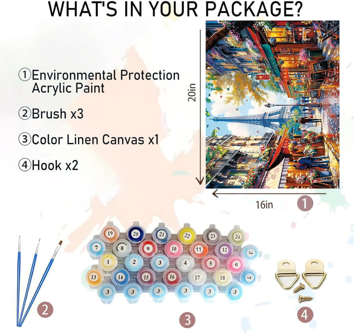 Paris Paint by Numbers Kit for Adults - The Eiffel Tower Adults' Paint-by-Number Kits for Beginner Acrylic On Canvas DIY Streetscape Oil Painting Kit for Gift Home Wall Decor 16x20 Inch Ammklfh