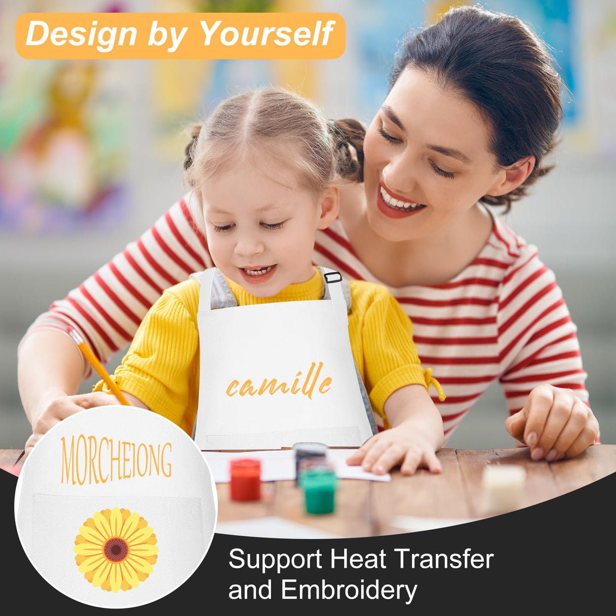 Morcheiong 8 Pack Adjustable Kids Apron Bulk with 2 Pockets Toddler Apron Kids Painting Aprons for Cooking Baking Painting Boys Girls (White) Morcheiong