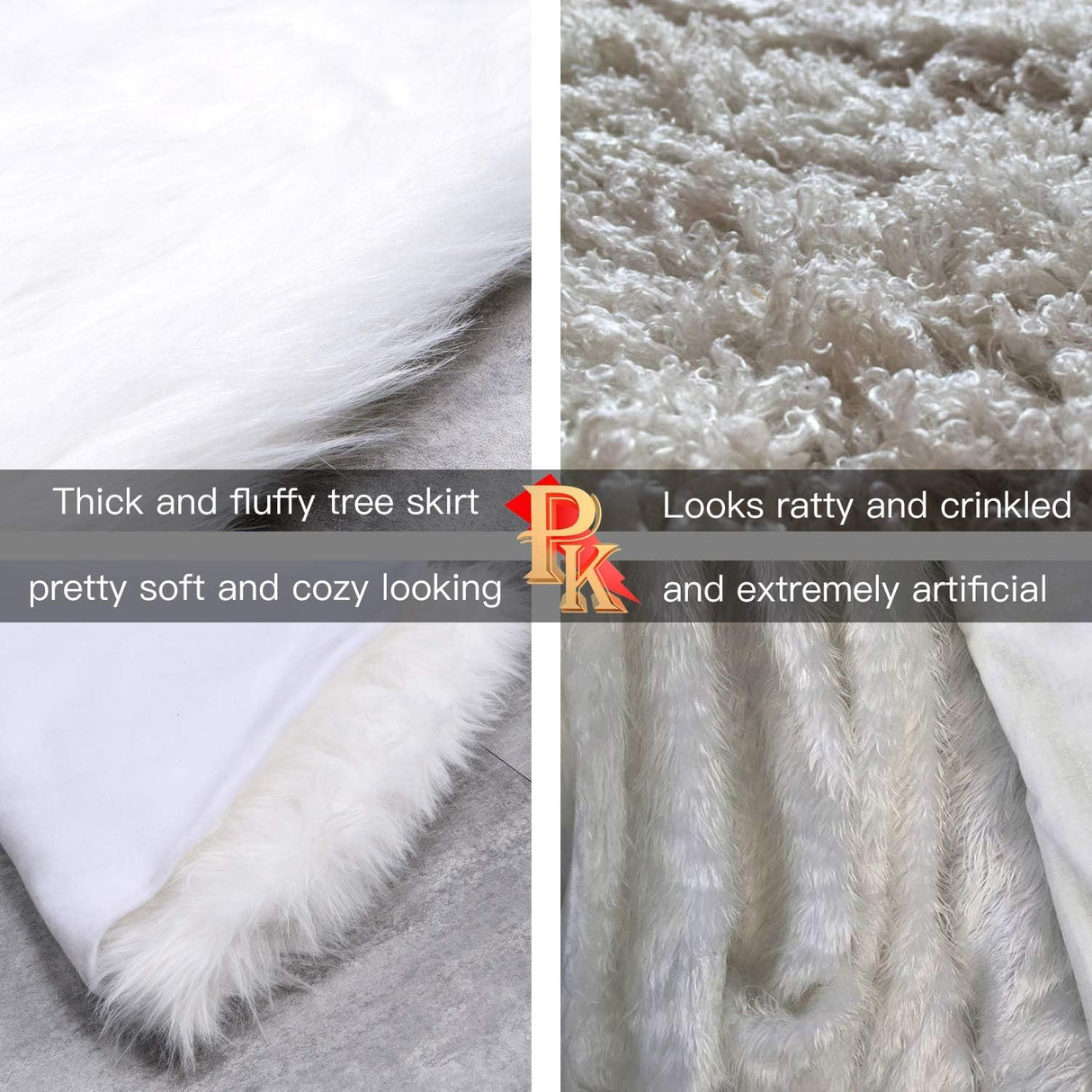 YEAHOME Christmas Tree Skirt, 48 Inch White Soft Faux Fur Tree Skirts Plush Christmas Decorations, White Ornaments Christmas Tree Skirts Xmas Decorations Indoor Holiday Party Decor YEAHOME