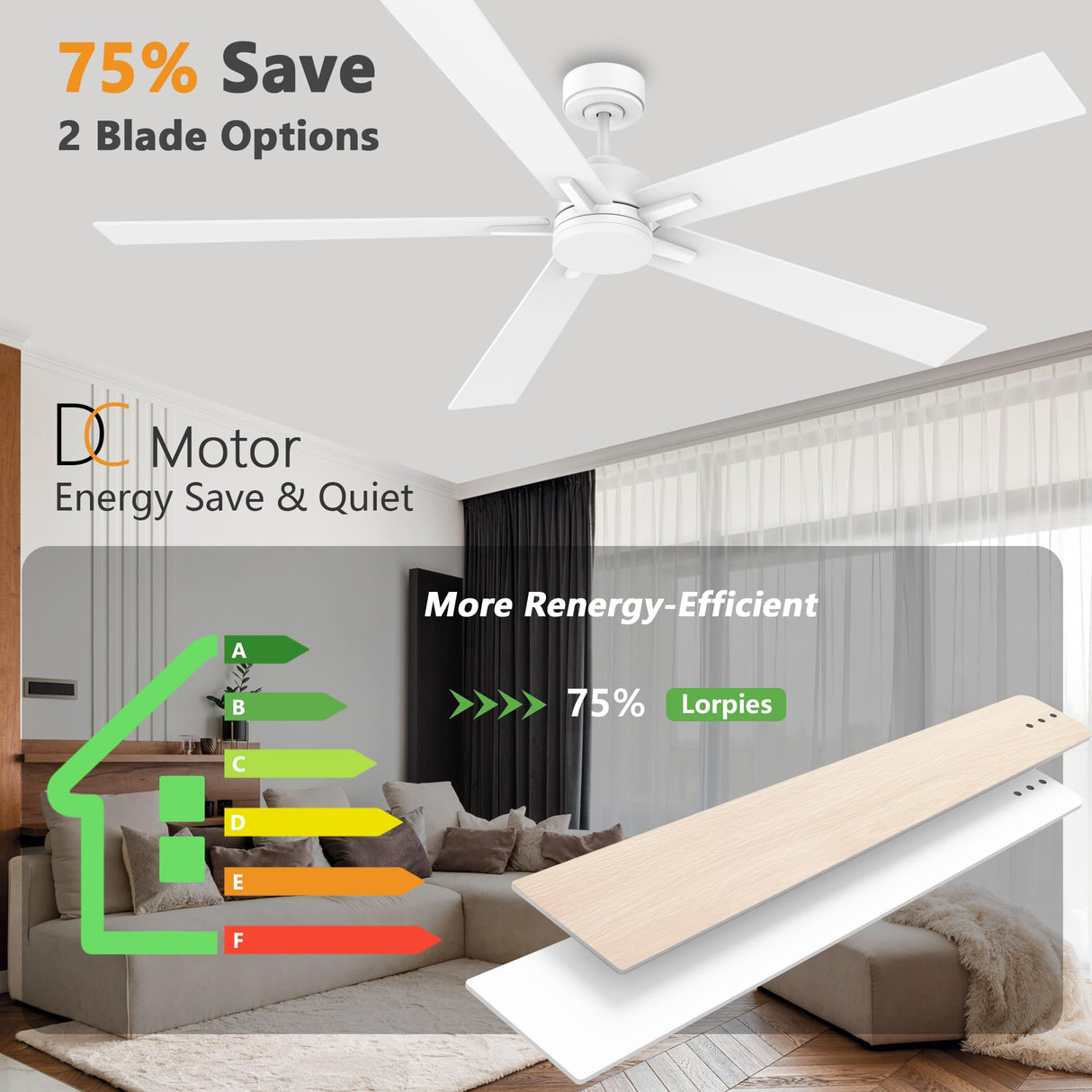72" Large Smart Ceiling Fan with Lights Remote,Silent DC Motor,Control via Voice Alexa Google App,Outdoor Indoor Modern Ceiling Fans for Large Living Room Patios Decks,Dimmable,5 Blades in White&Wood Lorpies