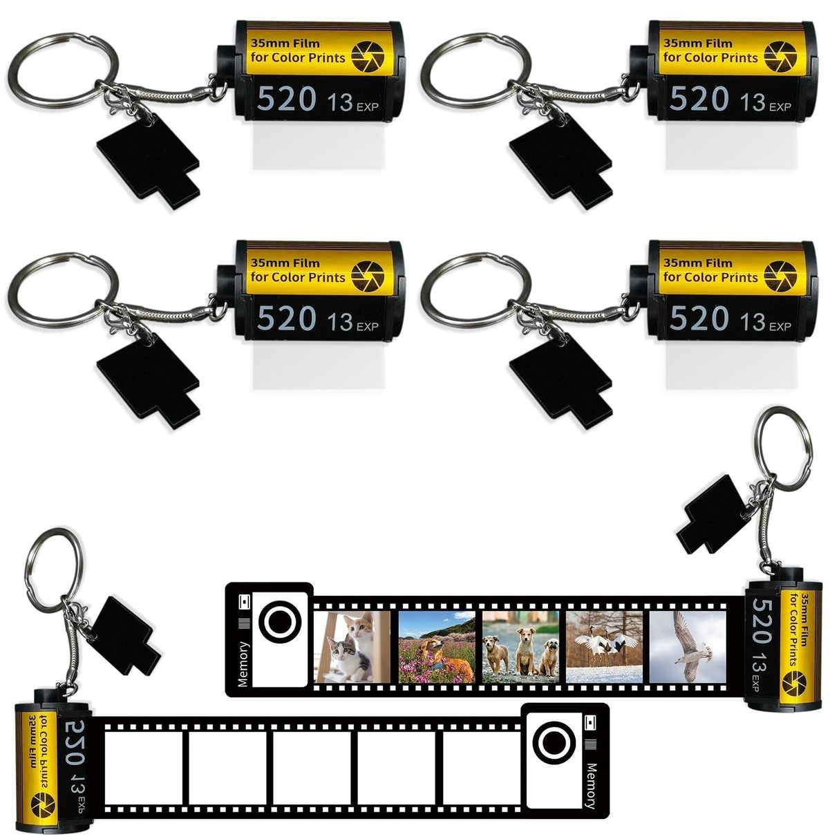 OKBA 4 pack Sublimation blank memory film roll keychain, double-sided sublimation camera film roll key chain, DIY custom blank products OKBA