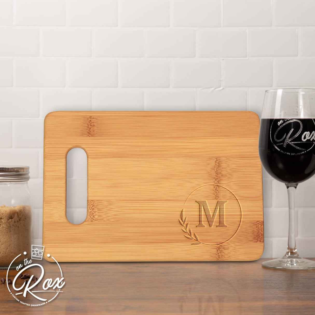On The Rox Monogrammed Cutting Boards - 9β x 12β A to Z Personalized Engraved Bamboo Board (M) - Large Customized Wood Cutting Board with Initials - Wooden Custom Charcuterie Board Kitchen Gifts On The Rox