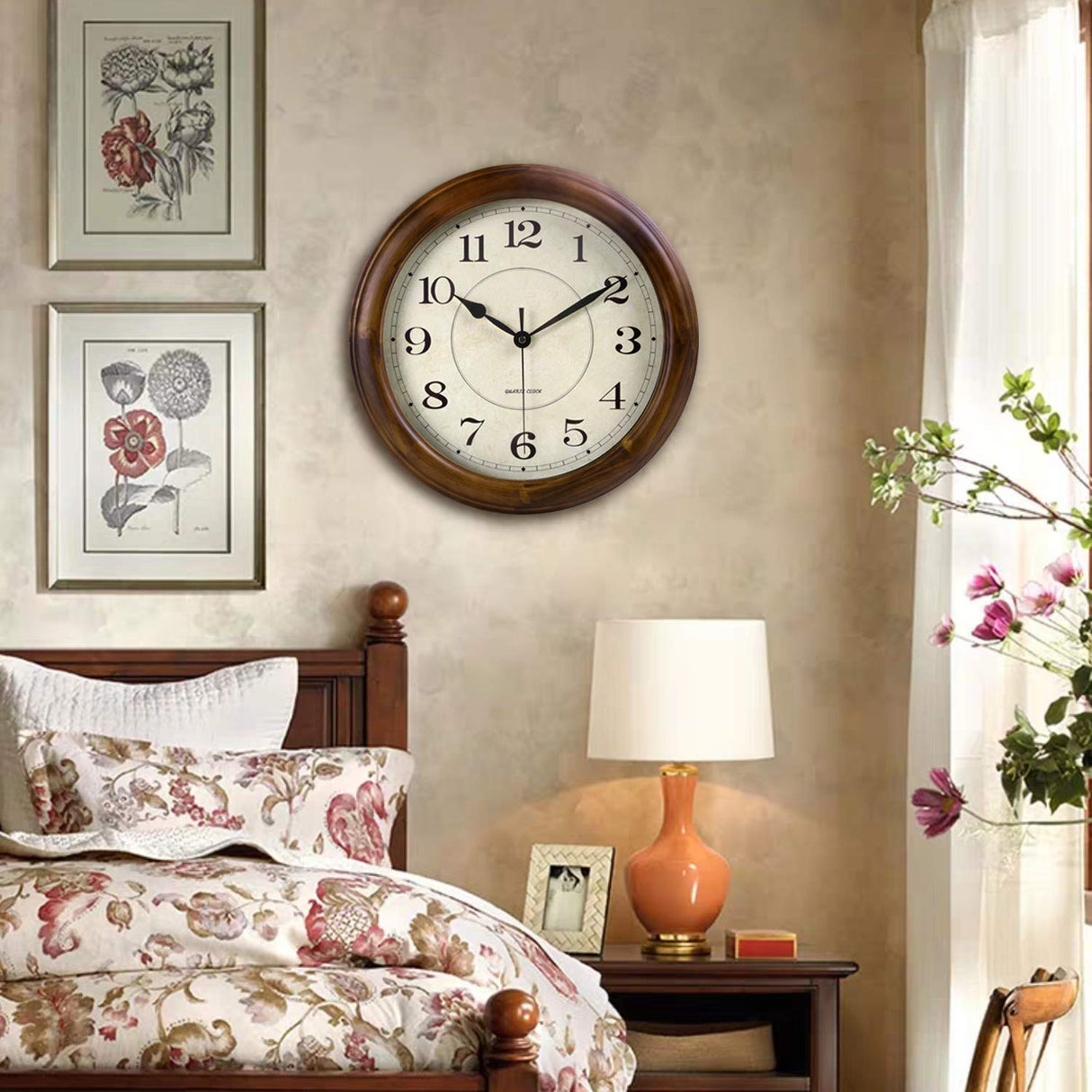 Kesin Wall Clock Wood 14 Inch Silent Wall Clocks Large Decorative Battery Operated Non Ticking Analog Retro Clock for Living Room, Kitchen, Bedroom Kesin