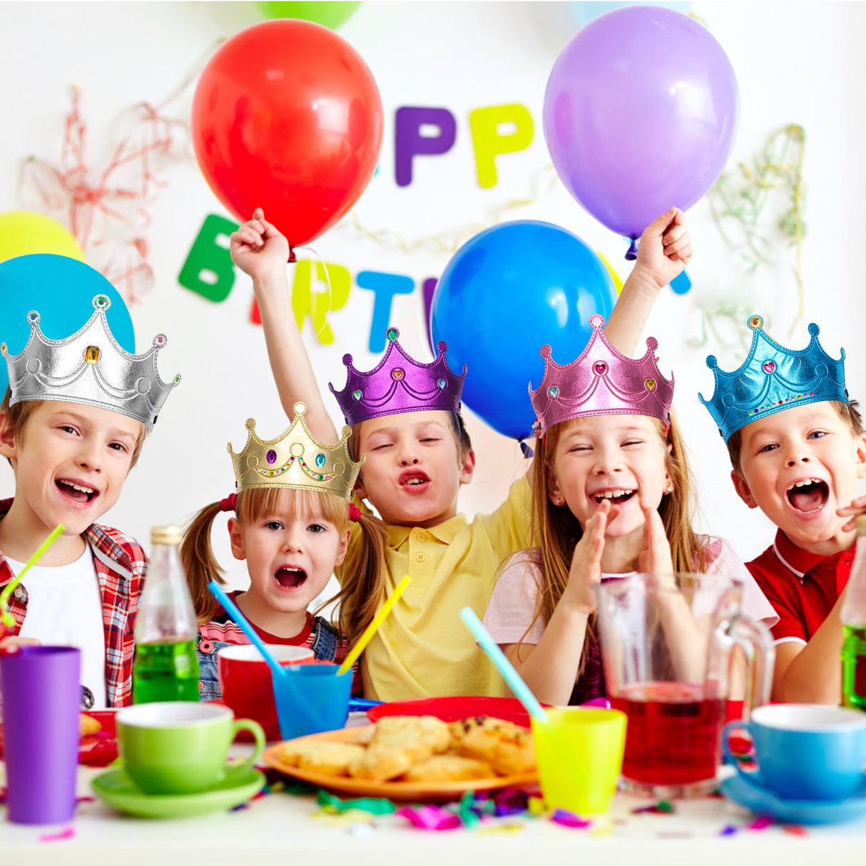 Hoedia 25PCS Foam Princess Crowns and Tiaras for Birthday Party Favors Hats, DIY Prince Crown Kit Paper Tiara with Crystal Diamond Sticker Hoedia