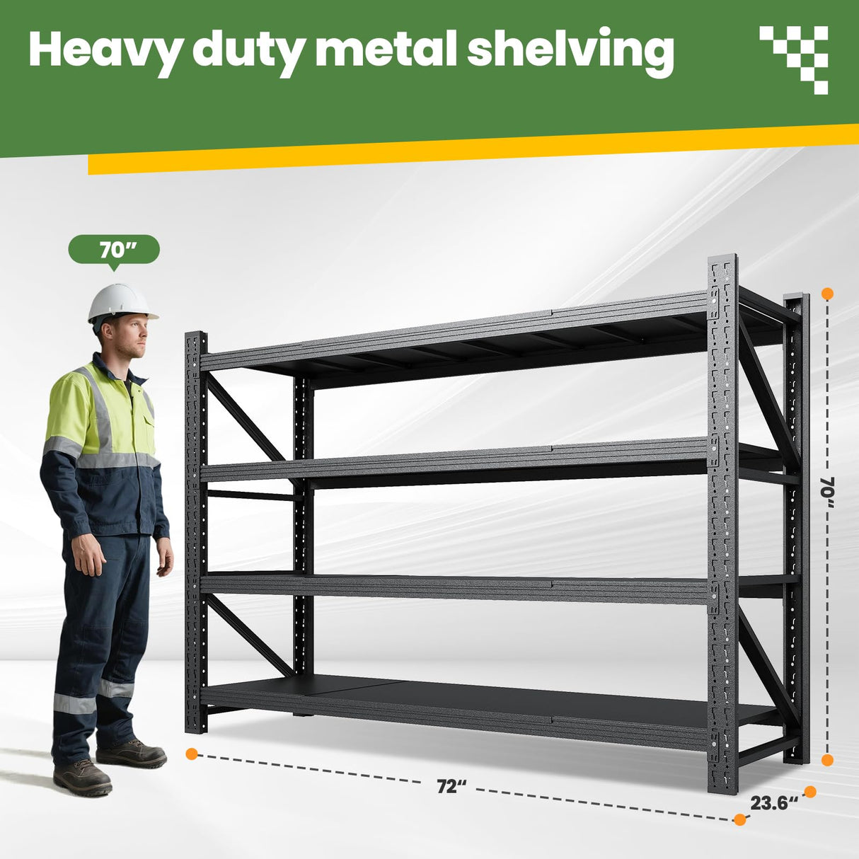 70" H Metal Garage Shelving 5000LBS Capacity Heavy Duty 4-Tier Adjustable Shelves Industrial Shelves Heavy Tools Utility Rack Shelf for Basement/Garage/Warehouse/Shop Black 71"W x 24"D x 69"H STANI