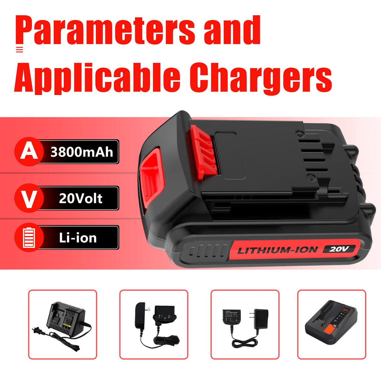 TURPOW Upgraded 3800mAh Replacement for Black and Decker 20V Lithium Battery MAX LBXR20 LB20 LBX20 LBX4020 LB2X4020 LBXR2020-OPE Cordless Power Tools with Wall Mount Holder TURPOW