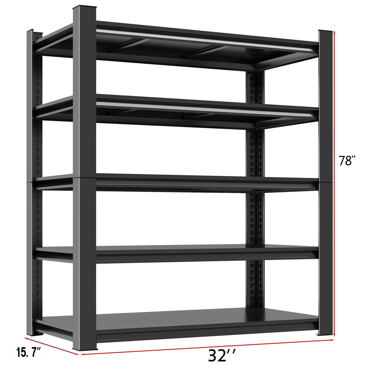 78''H Metal Garage Shelving Unit, Heavy Duty 5-Tier Adjustable Storage Rack, Steel Shelving, 3020 lbs Capacity, Industrial Shelves for Heavy Tools and Equipment, Ideal for Garage, Basement, Black Beaunatixx