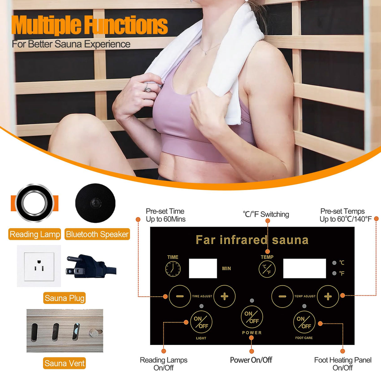 SALUSHEAT Far Infrared Sauna, 1 Person Infrared Sauna, Canadian Hemlock Wood 1290W Low-EMF Infrared Saunas for Home with Control Panel, Bluetooth Speakers, Reading Lamp SALUSHEAT