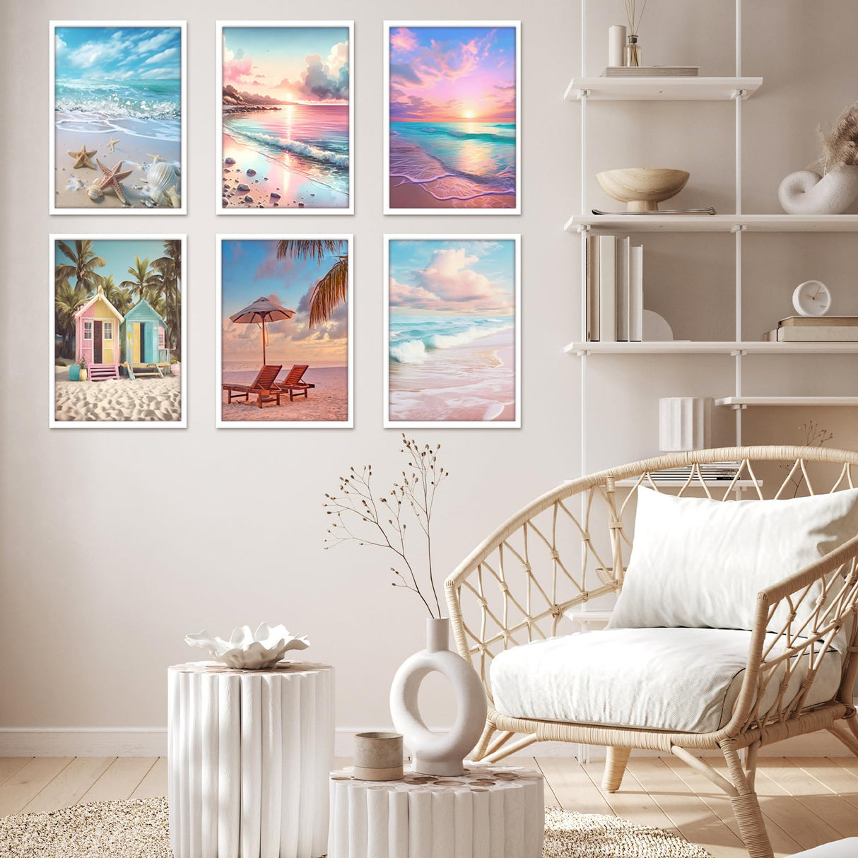 Frienda 6 Pcs Diamond Painting Kits 12 x 16 Inch DIY 5D Abstract Landscapes Diamond Art Full Round Drill Crafts for Adults Youth Beginners Numbers for Home Wall Decor Gifts (Pink Ocean) Frienda