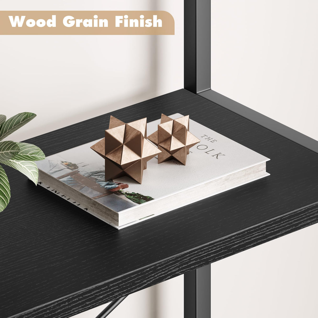 Klysiora 5 Tier Arched Bookcase Shelf Tall Bookcase with Storage Vertical Display Shelf Rack Modern Bookcase Wood and Metal Storage Shelving Unit for Bedroom, Living Room, Home Office, Black Klysiora