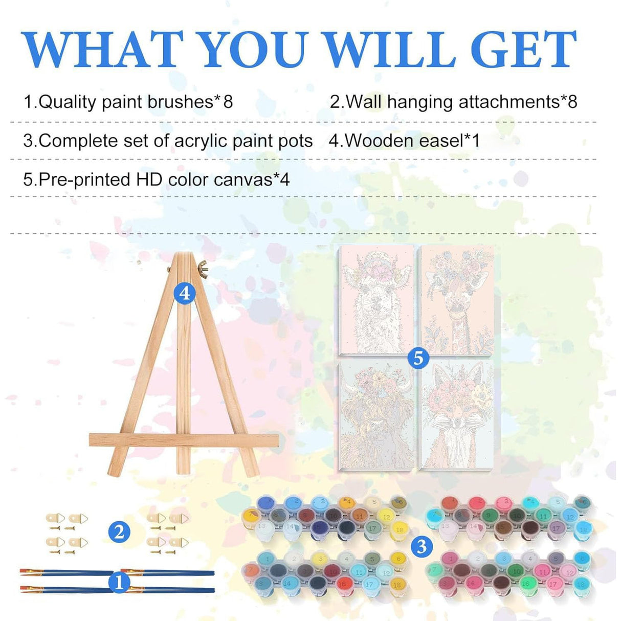 4 Pack Paint by Numbers kit for Adults with Frame and Wooden Easel, Animals Paint by Number Canvas, Easy Paint by Numbers Kit for Adults Beginner Home Wall Decor Gift (8x12 inch) bleihum