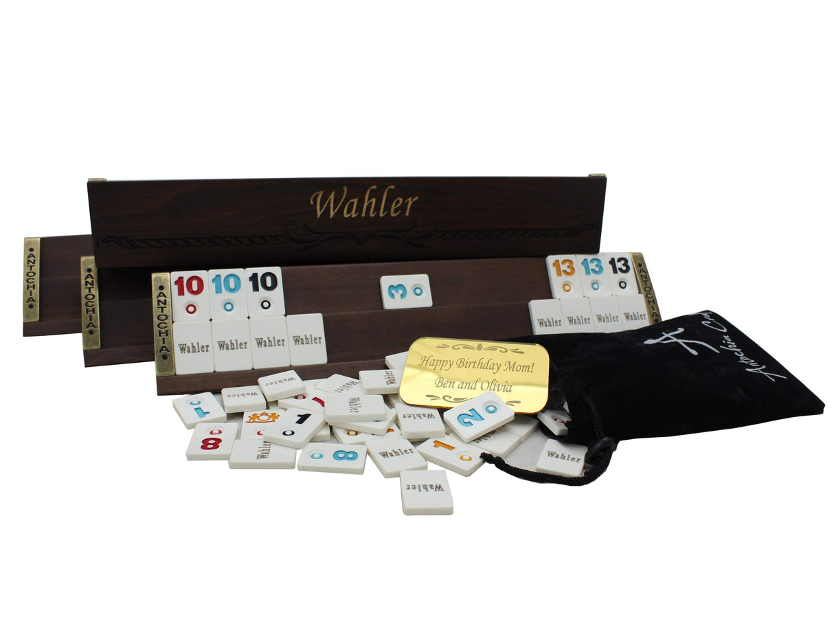 Antochia Crafts Custom Wooden Rummy Racks and Tiles - Personalized Wooden Rummy Game - Complete Set with Case Antochia Crafts