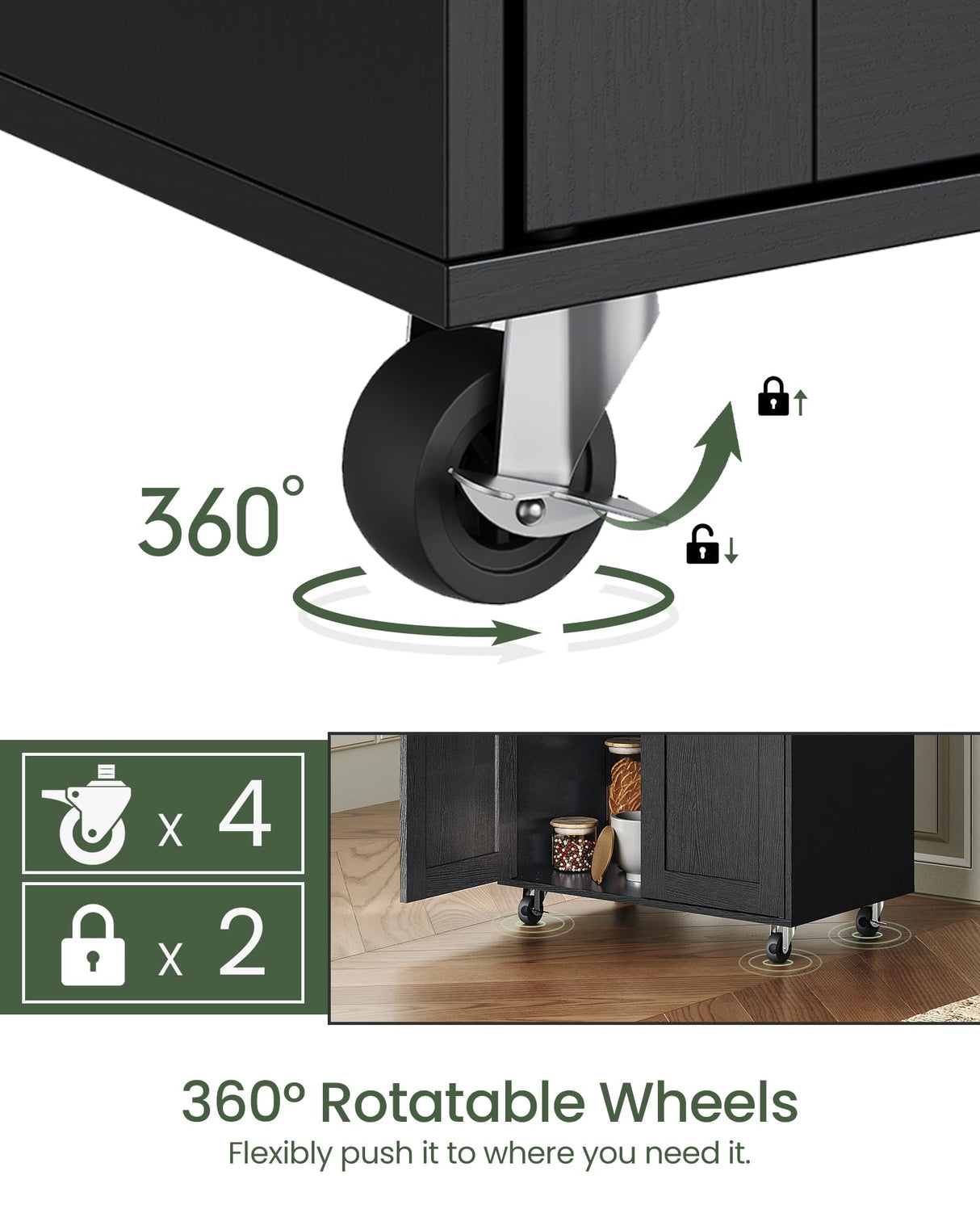 CHOEZON Kitchen Island Cart with Storage, Kitchen Island Table with Charging Station, Rolling Island Cart for Kitchen, 3 AC Outlets, Expandable Tabletop, Black and Rustic Brown MZD01UBFN1 CHOEZON