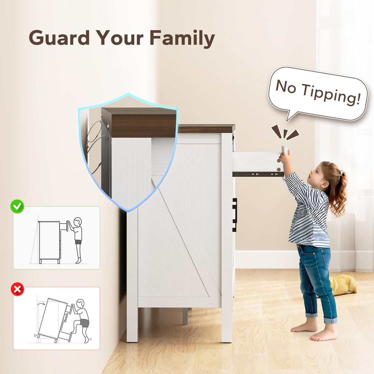 HOMCOM 59 Inch Farmhouse Sideboard Buffet Cabinet with Thick Top, Coffee Bar Cabinet with 2 Sliding Barn Doors, 4 Drawers and 2 Adjustable Shelves for Kitchen, Distressed White HOMCOM