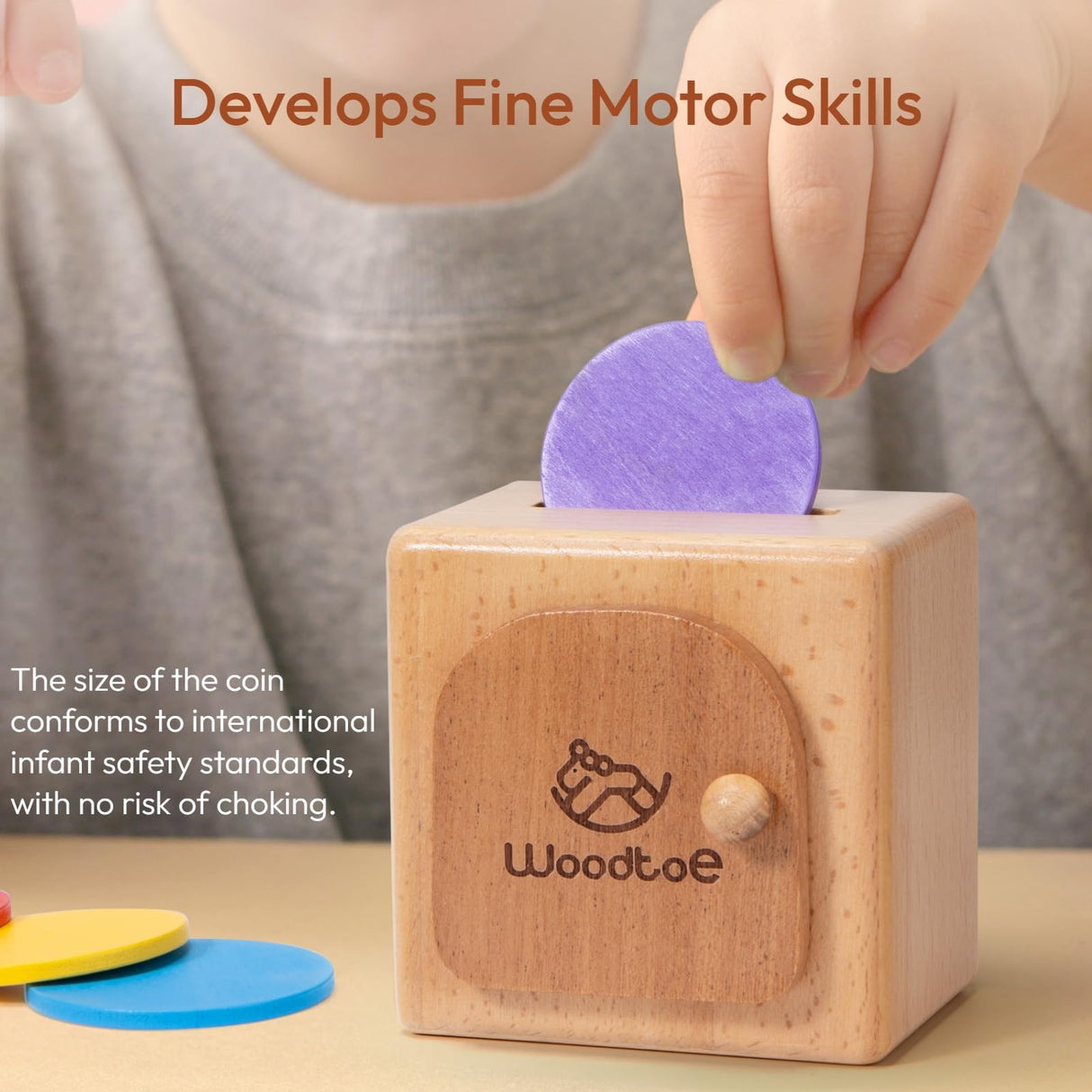 Woodtoe Montessori Coin Box for Kids, Montessori Toys for Babies 18+ Months, Natural Wood Object Permanence Toys for Baby, Toddler Educational Learning Toy, Fine Motor Skills Travel Game for Boy Girl Woodtoe