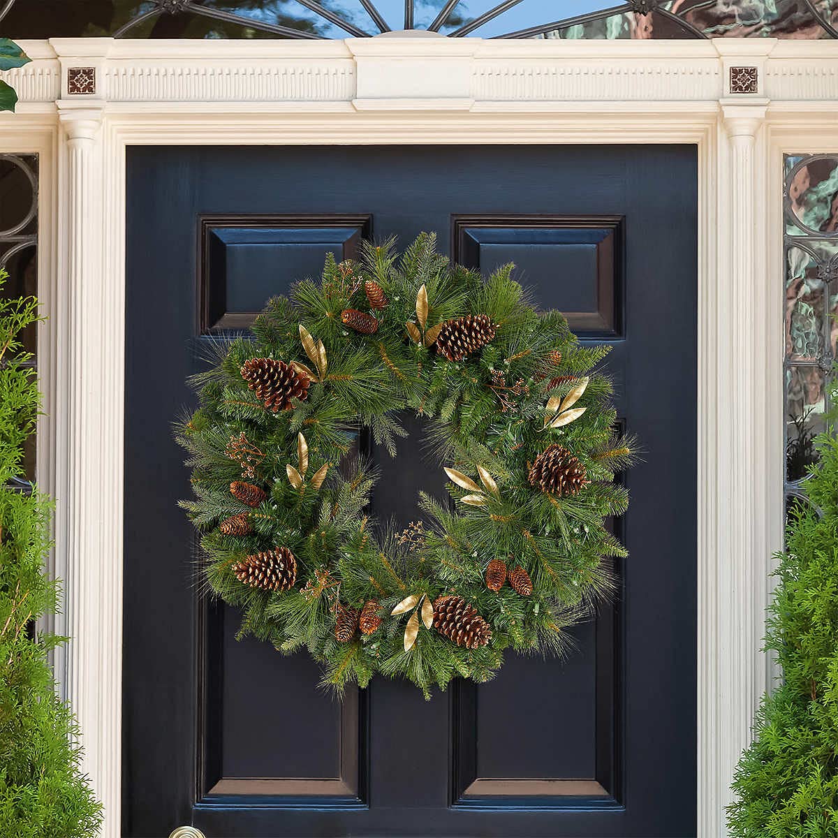 32" Pre-Lit 50 LED Timer Lights Artificial Christmas Wreath w Various Greenery Generic