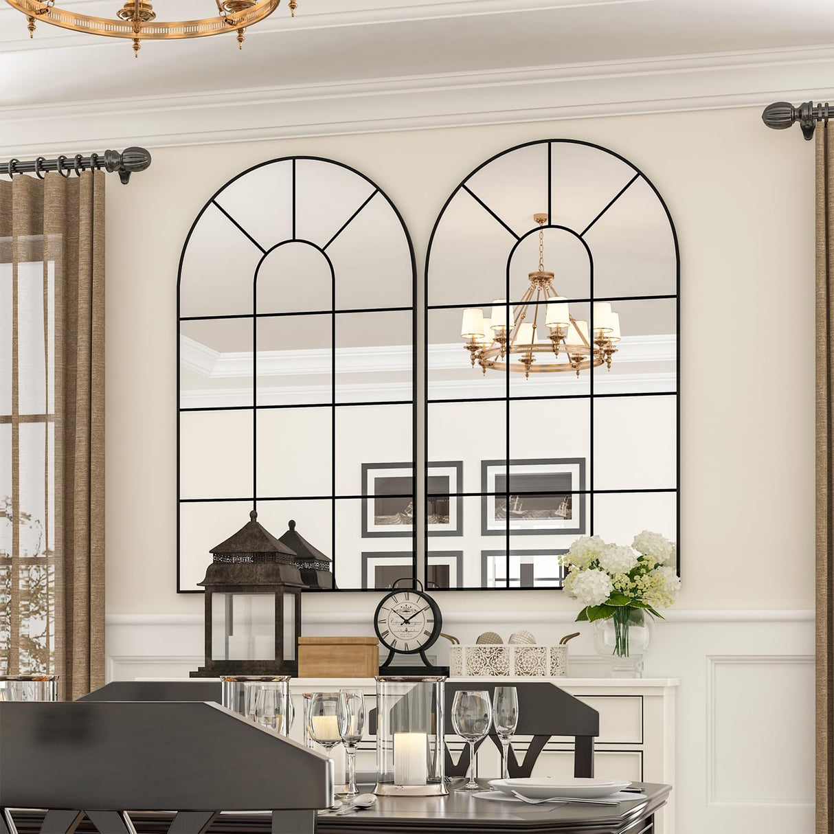 NEUWEABY Arched Wall Mirror, 42"x24" Arched Window Mirror Decorative Wall Mounted, Black Frame Window Pane Mirror Rustic Arch Mirror for Living Room Bedroom Entryway NEUWEABY