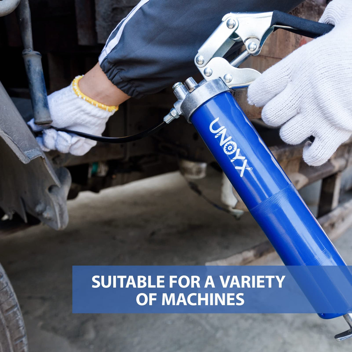 UNOYX 14oz Grease Gun, 6000PSI Heavy Duty Pistol Grip Grease Gun, Car Grease Gun Kit, Standard Coupler and Needle Nose Adapter, for Car Trucks Tractors Marine Bearings UNOYX