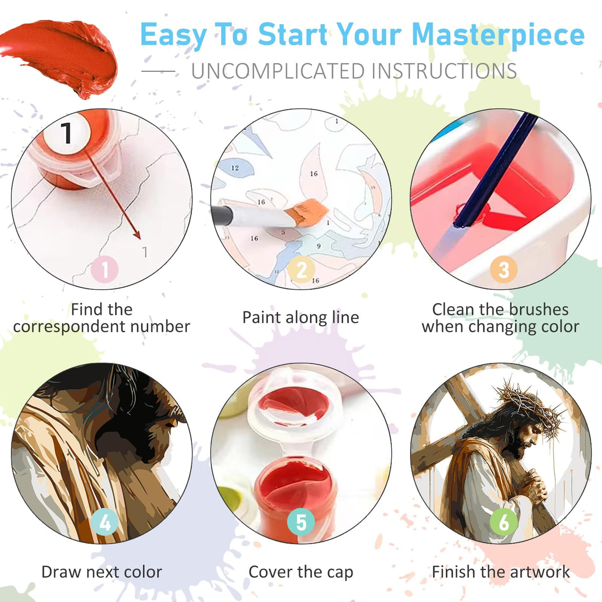Paint by Numbers Kit for Adults - Jesus Cross Acrylic Adult Paint by Number Kits on Canvas for Beginner, Religious Christians DIY Oil Painting by Numbers for Adults, Perfect for Decor Gift 16"x20" Offito