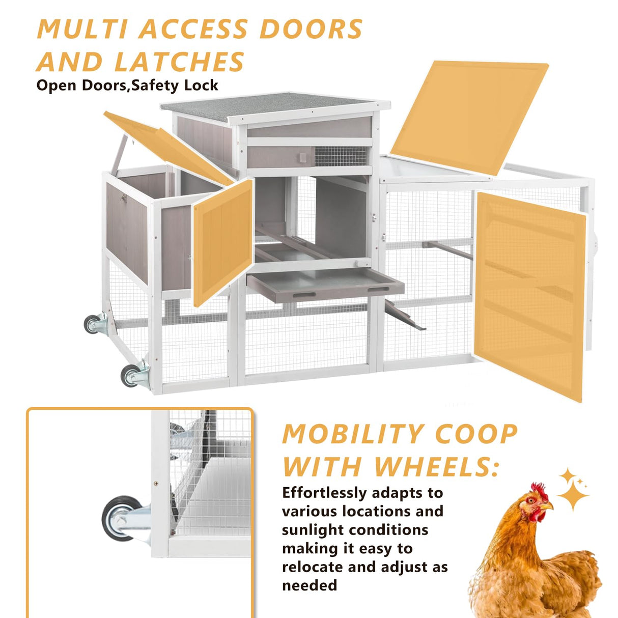 Magazoopet 79“L Chicken Coop and Run, 2 Story Backyard Hen House with Nesting Box, Poultry Cage for 1-3 Chickens Ducks Rabbits with Removable Tray, Ramp and UV-Resistant Roof Panel Magazoopet