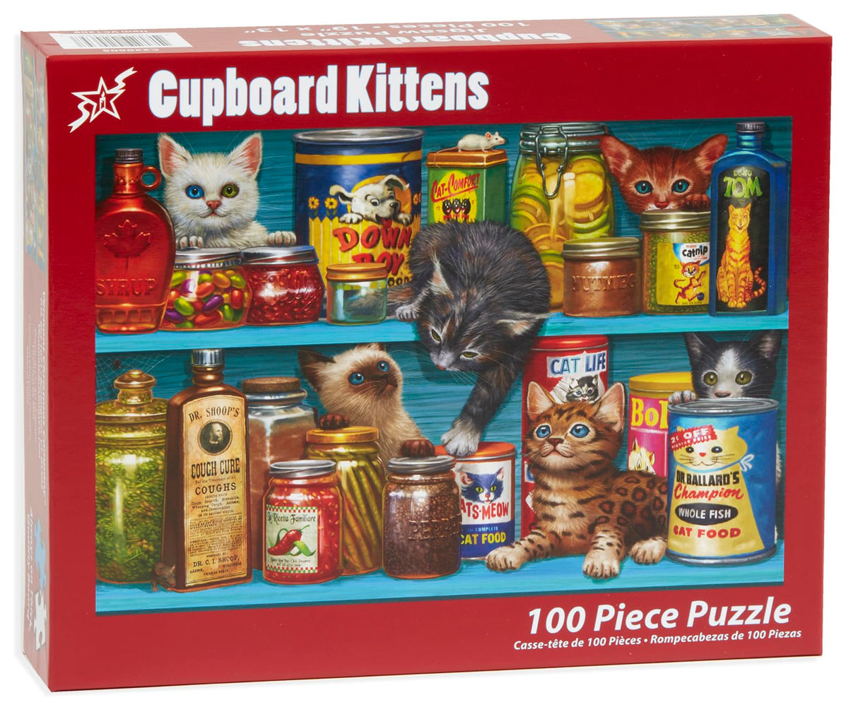 Vermont Christmas Company Cupboard Kittens 100 Piece Jigsaw Puzzle - Large Interlocking Pieces Perfect for Kids & Adults Alike - 19" x 13" Vermont Christmas Company