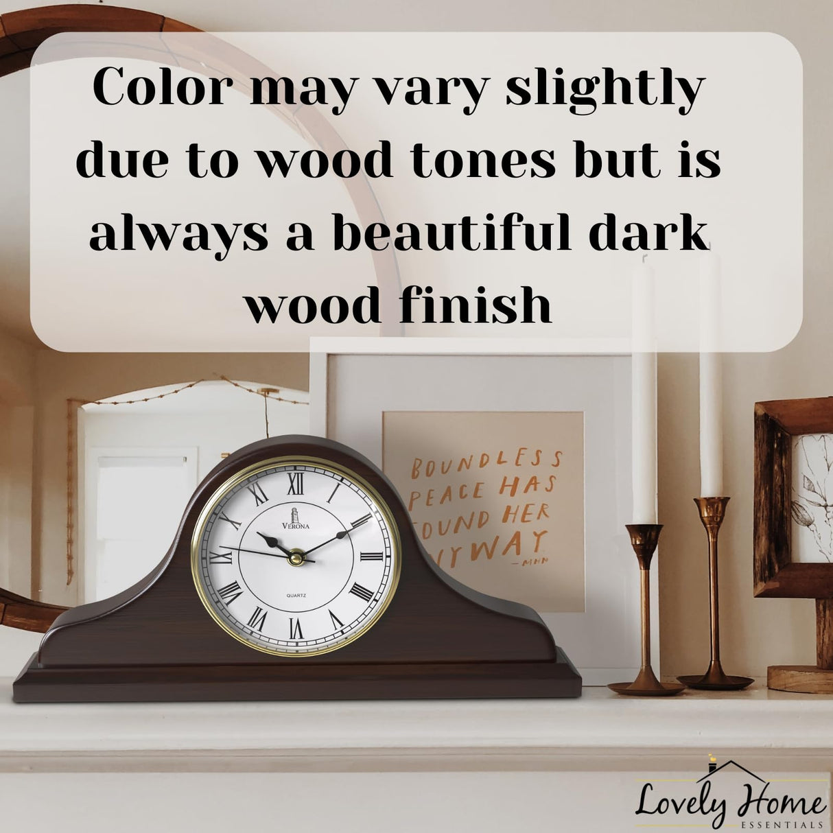 Mantel Clock Battery Operated - Wooden Mantle Clock - 15x7.5 - Silent, Made of Real Wood & Easy to Read - for Living Room Decor Above Fireplace Mantel, Office, Shelf, Table & Home Décor Gift Lovely Home Essentials