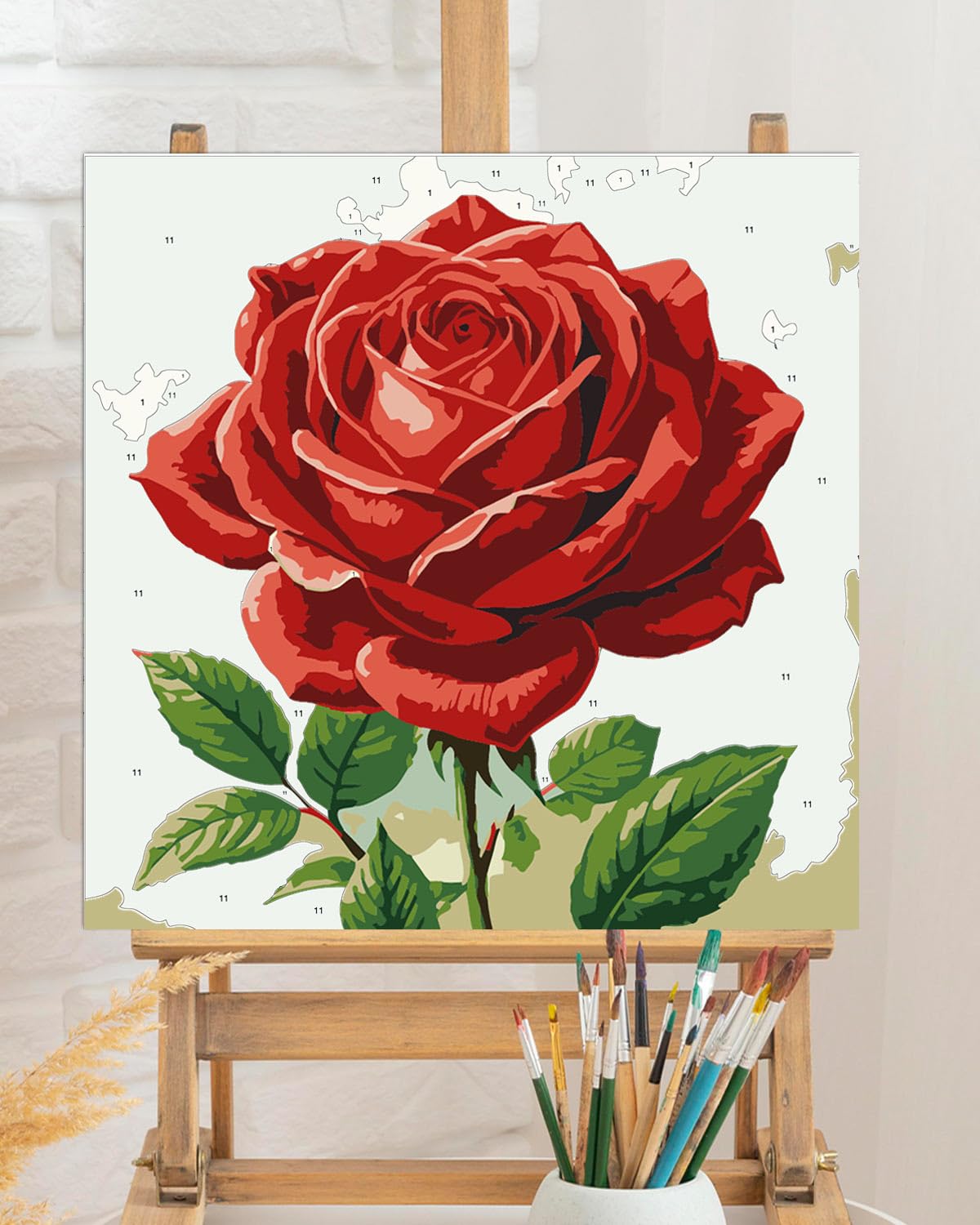 TOCARE Framed Paint by Numbers Kit for Adults Beginner & Kids Ages 8-12,Red Rose Paint by Number Framed, Simple Oil Paint by Number Kits on Canvas Framed Flowers (10x10 Inch, Without Easel) TOCARE