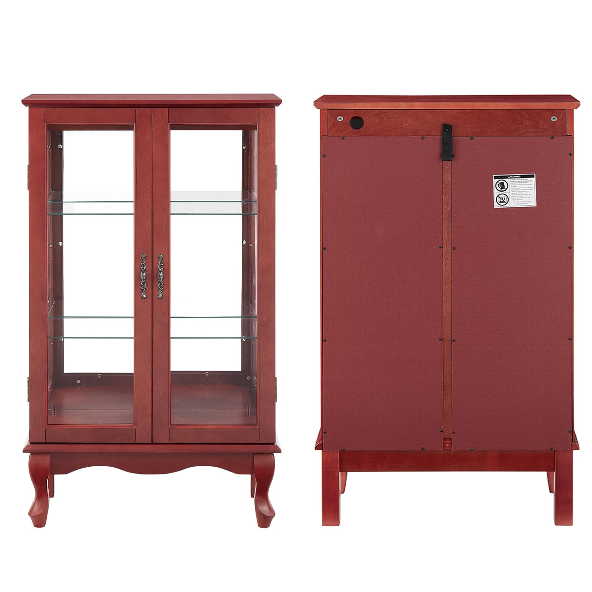 nifoti 43" H Lighted Curio Cabinet Display Case, Glass Curio Cabinet with Adjustable Shelves and Tempered Glass Door, Wooden Curio Cabinet w/Mirrored Back Pane for Living Room (Cherry) nifoti