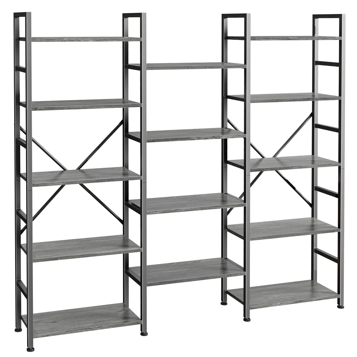 SUPERJARE Triple 5 Tier Bookshelf, Bookcase with 14 Open Display Shelves, Wide Book Shelf Book Case for Home & Office, Grey SUPERJARE