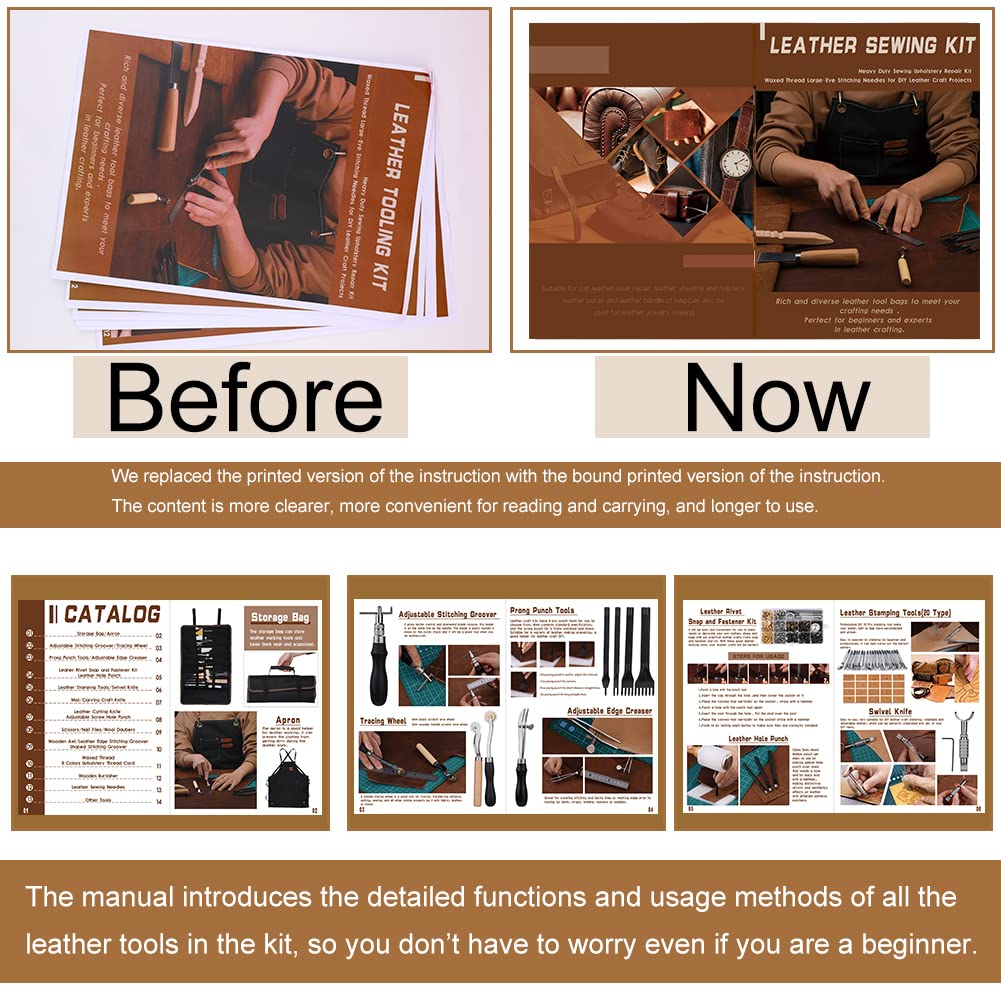 Tikjiua 456Pcs Leather Working Tools with Apron and Tooling Bag, Leather Craft Kit with Tools for Stamping, Carving, Sewing, Beveling, Cutting, Crafting Tikjiua