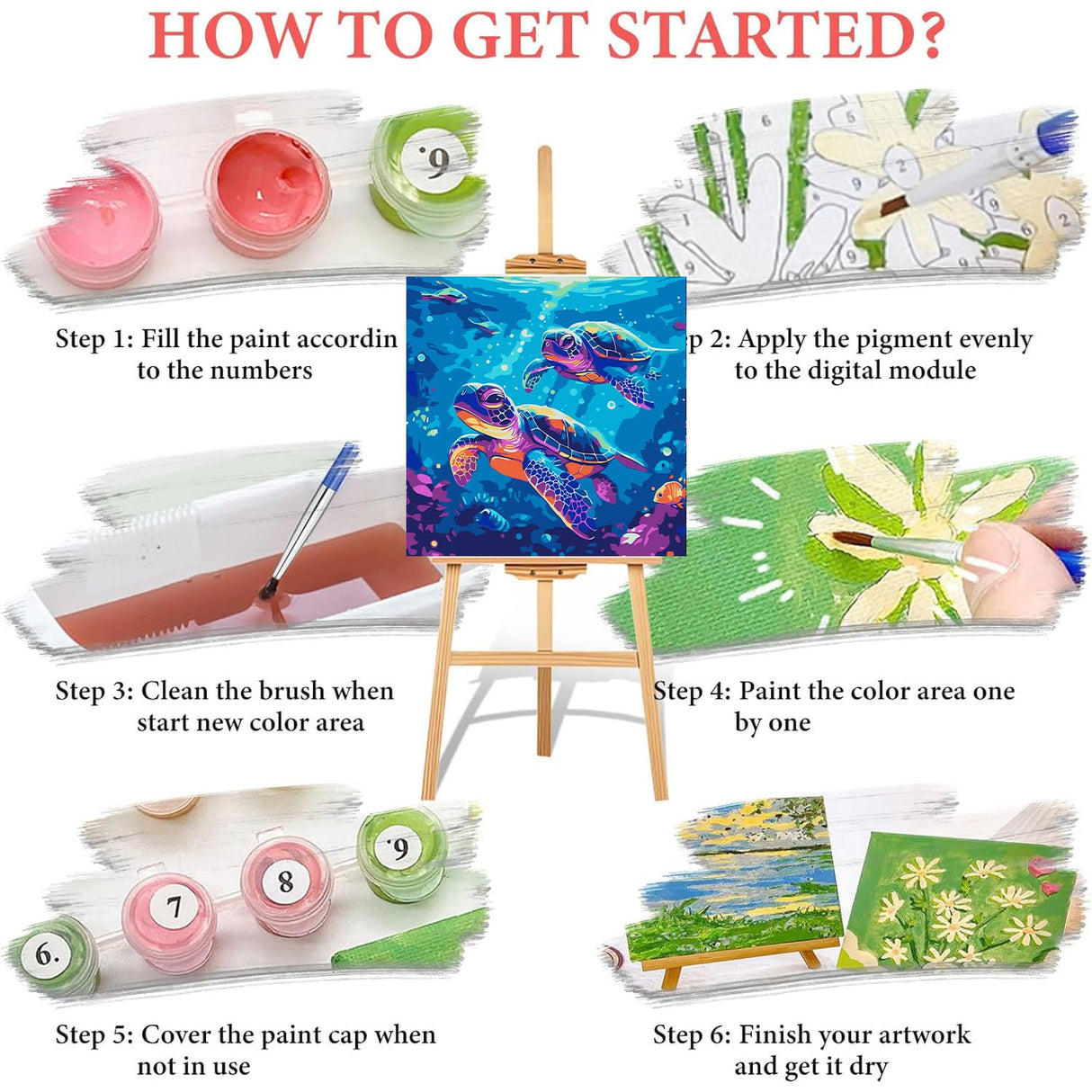 WEMEON Sea Turtle Paint by Numbers Kit for Kids with Framed- Easy Paint by Numbers Kit for Kids Age 4-12, Simple Painting Paint by Numbers for Gift Home Wall Decor(10x10Inch) WEMEON