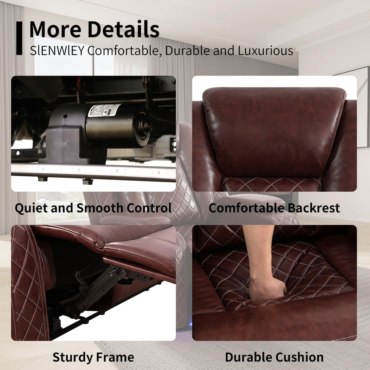 SIENWIEY Leather Power Recliner Sectional Sofa Set with LED Light,L Shaped Leather Couch Set with 5 Recliner Seats,Modular Couch with USB Ports for Living Room Furniture(Red, Sectional+Sofa+Chair) SIENWIEY