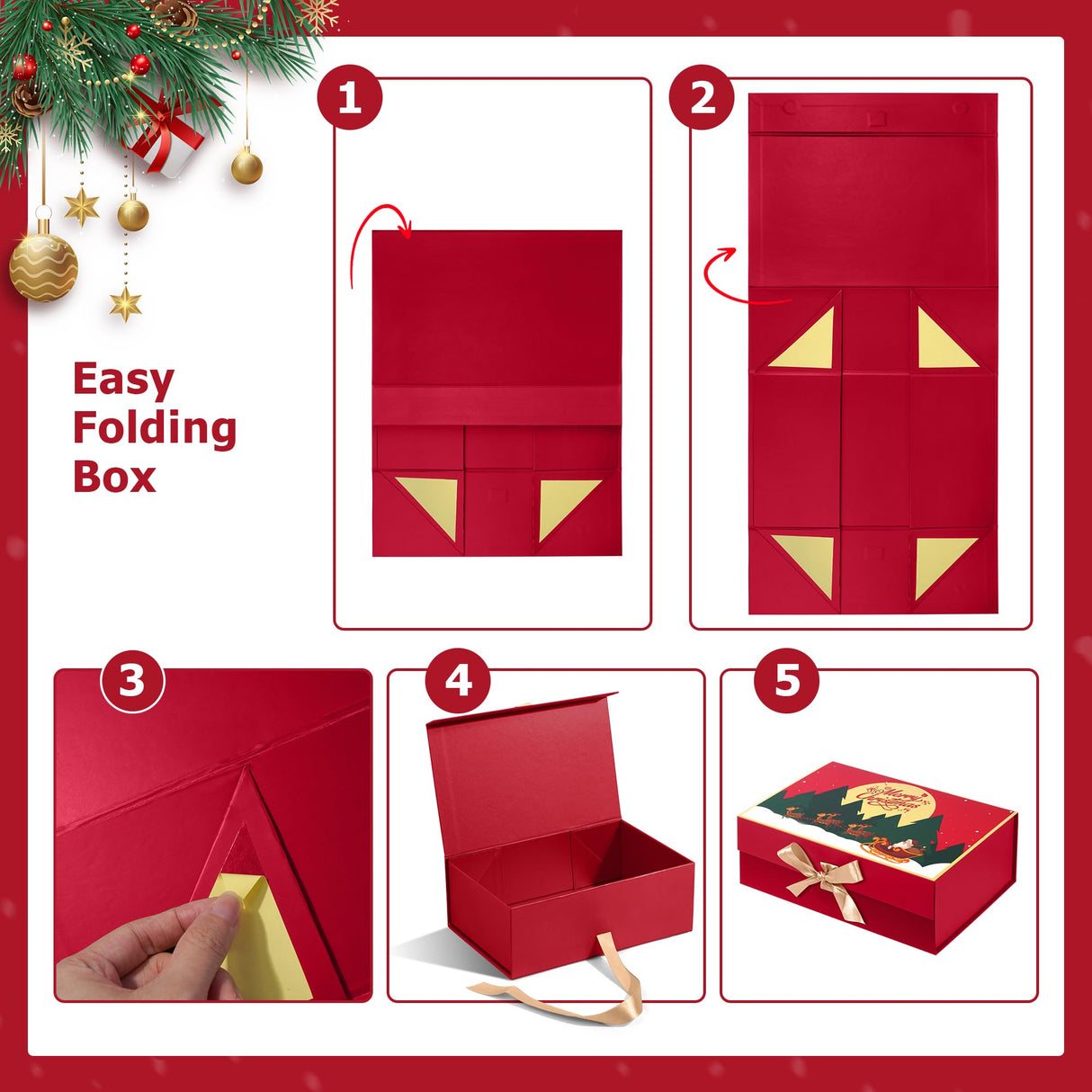 Giflsaidsprest Christmas Gift Box with Lid,Gift Boxes for Presents with Ribbon and Magnetic Closure-12.6"x8"x4.4" (Red) Giflsaidsprest