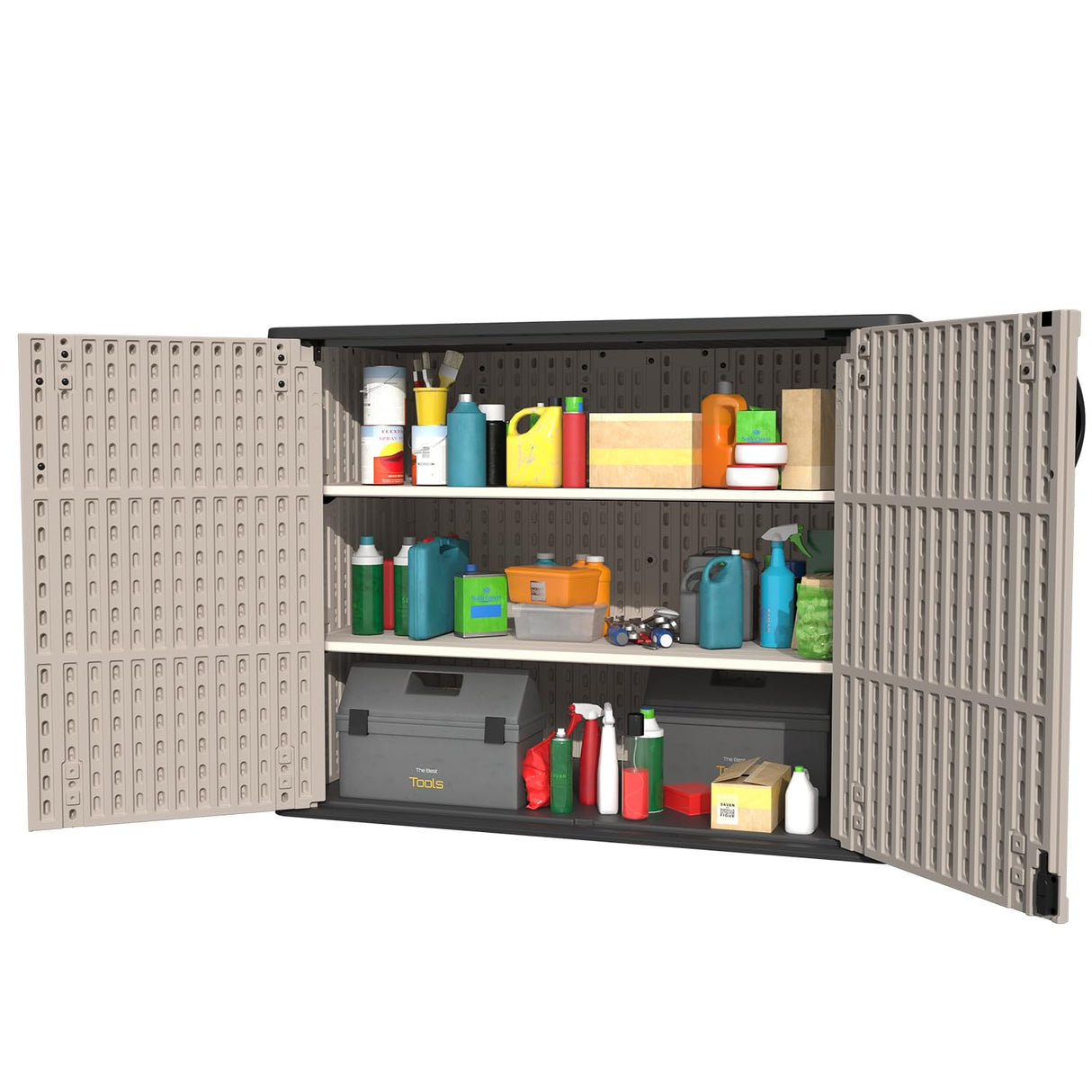 Patiowell 26 cu.ft Plastic Outdoor Storage Shed, Lockable Waterproof Resin Outdoor Storage Cabinet Tool Shed for Garden Tools, Garbage Cans, Pool Supplies, Beige(Not Include Shelves) Patiowell