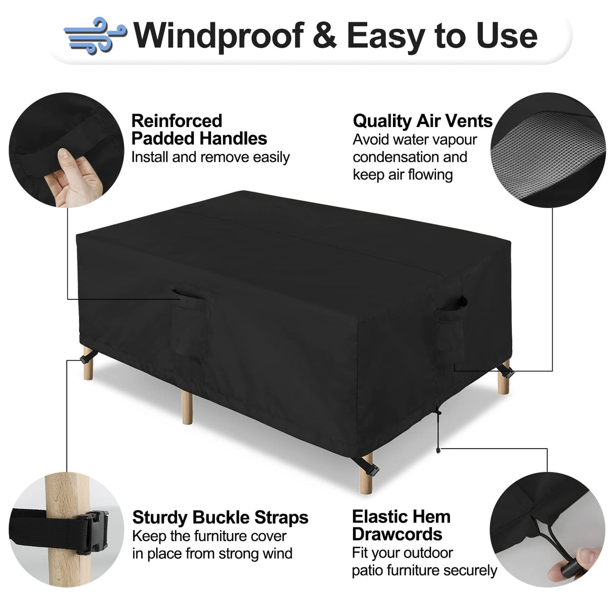 OutdoorLines Outdoor Waterproof Patio Table Furniture Set Covers - Rectangle Couch Sectional Cover Outside Weatherproof Patio Furniture Covering for Deck, Lawn and Backyard 74"L x 47"W x 28"H, Black OutdoorLines
