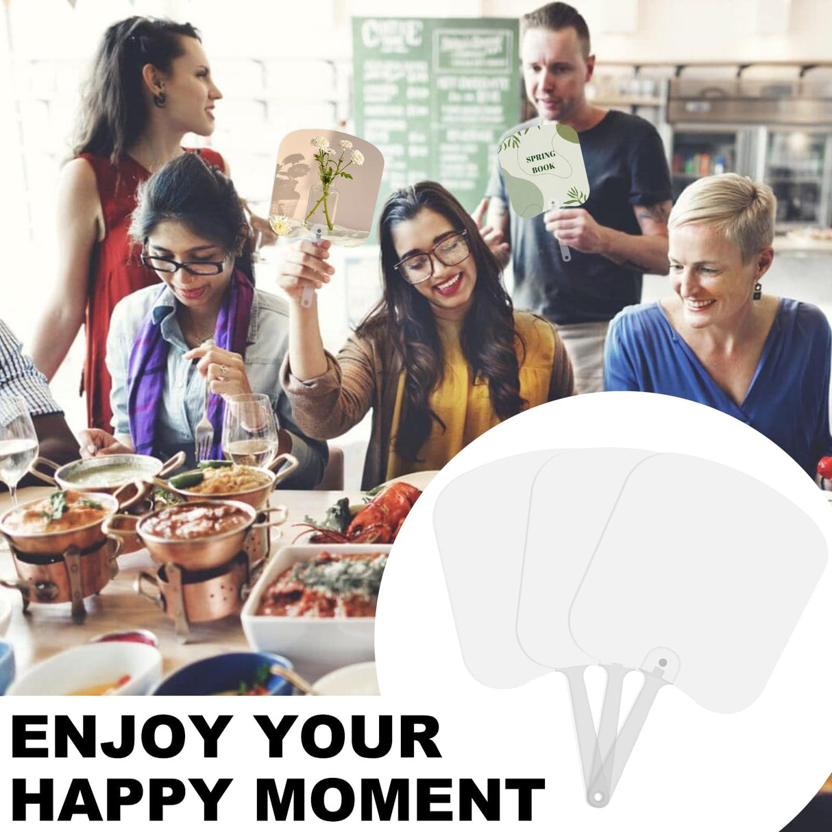 Cevhzoe 12 Pieces Church Fans Handheld Set, Double-sided Sublimation Fans Blank ,PET Plastic Blank Handheld Fan for Church Parties and Crafting (12pcs) Cevhzoe