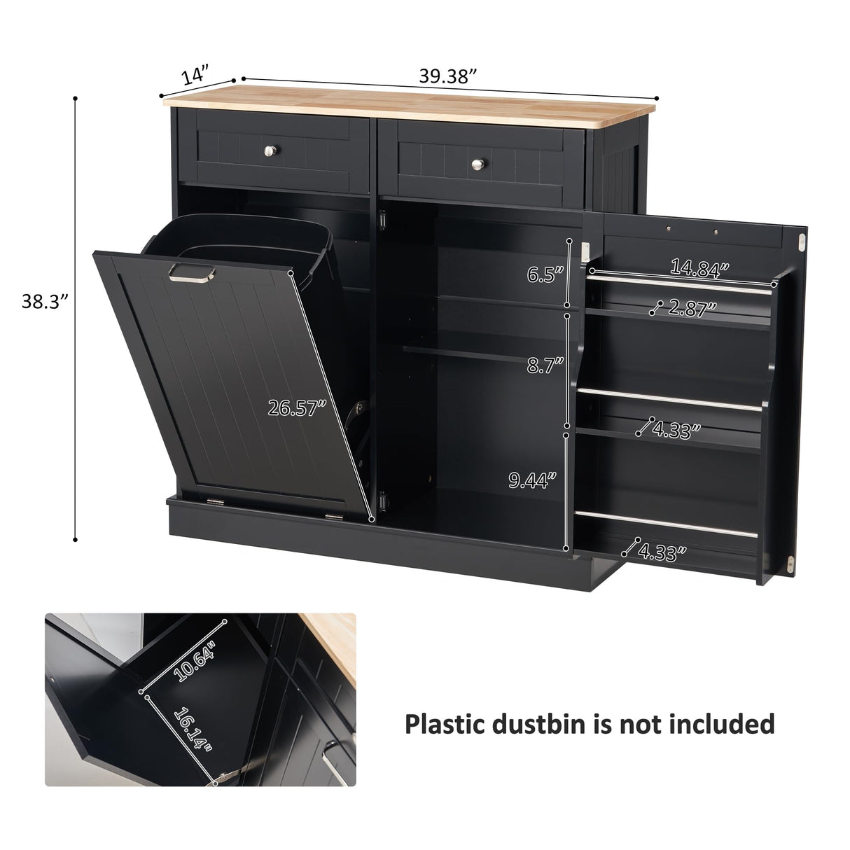 AHB 13 Gallon Tilt Out Trash Bin Cabinet with 2 Drawers, Adjustable Shelves,Kitchen Storage Cabinet with Garbage Bin Tilt Out Laundry Hamper for Kitchen, Black AHB